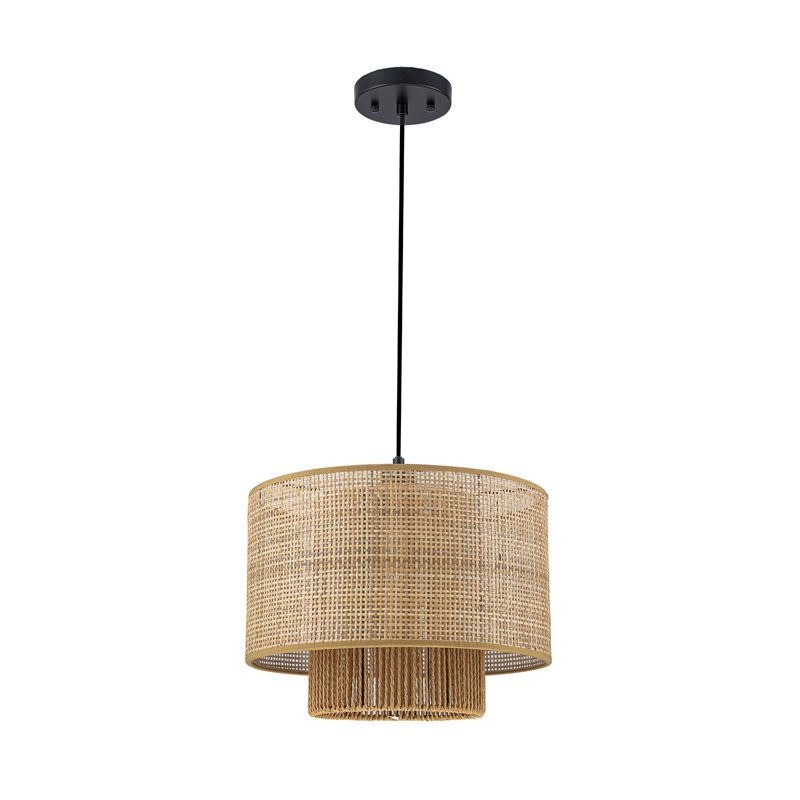 Luminaire suspendu tambour en rotin naturel 1 lumière Bohemian