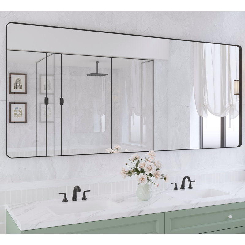 Miroir de salle de bain mural et d'angle Lesamuel, 32 po x 72 po, Noir