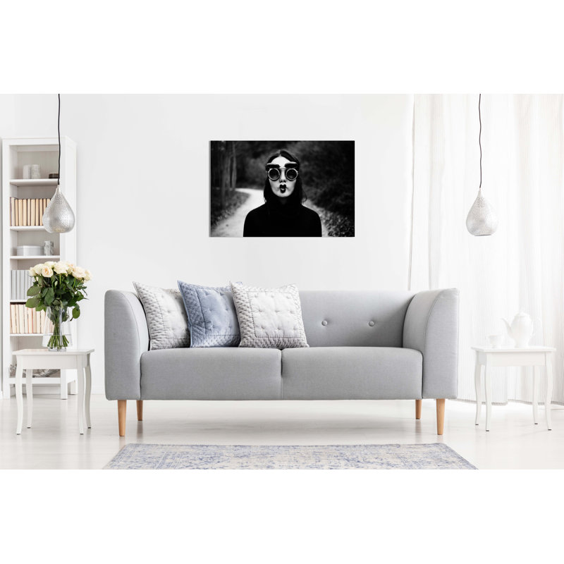 Black And White Woman On Sunglasses Pouted Lips Artistic - Wrapped Canvas Print, 61cm H x 91cm W