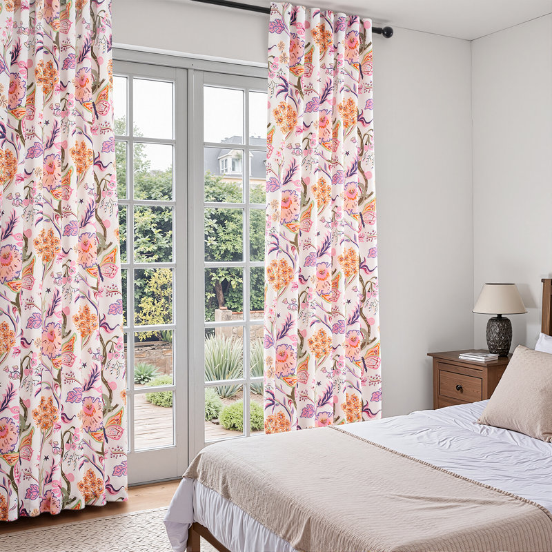 Ensemble de 2 rideaux à motif floral Mid Century, Rose, L 52 po x L 84 po