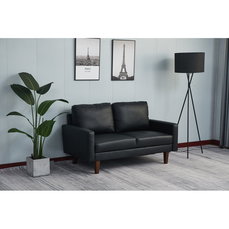 Frewsburg 58'' Faux Leather Loveseat, Black Faux Leather