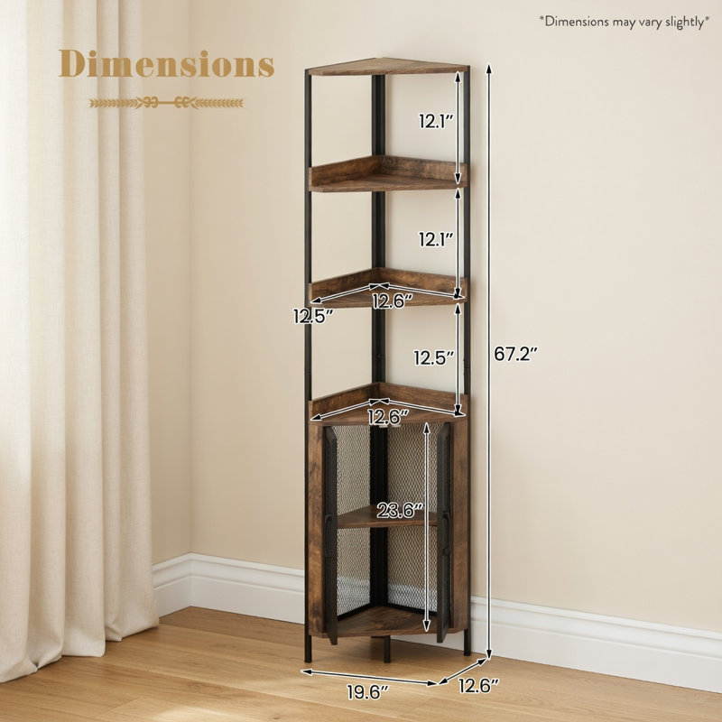 Étagère d'angle industrielle à 6 niveaux, en métal et en bois, avec garde-robe intégrée et rangement ajustable, idéale pour le salon, le bureau ou la chambre. Couleur : brun rustique.