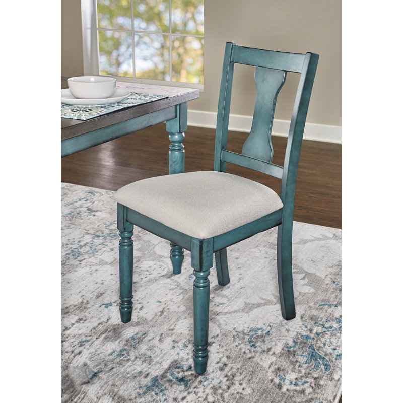 Io 6-Piece Two Toned Wood and Upholstered Dining Set, Teal