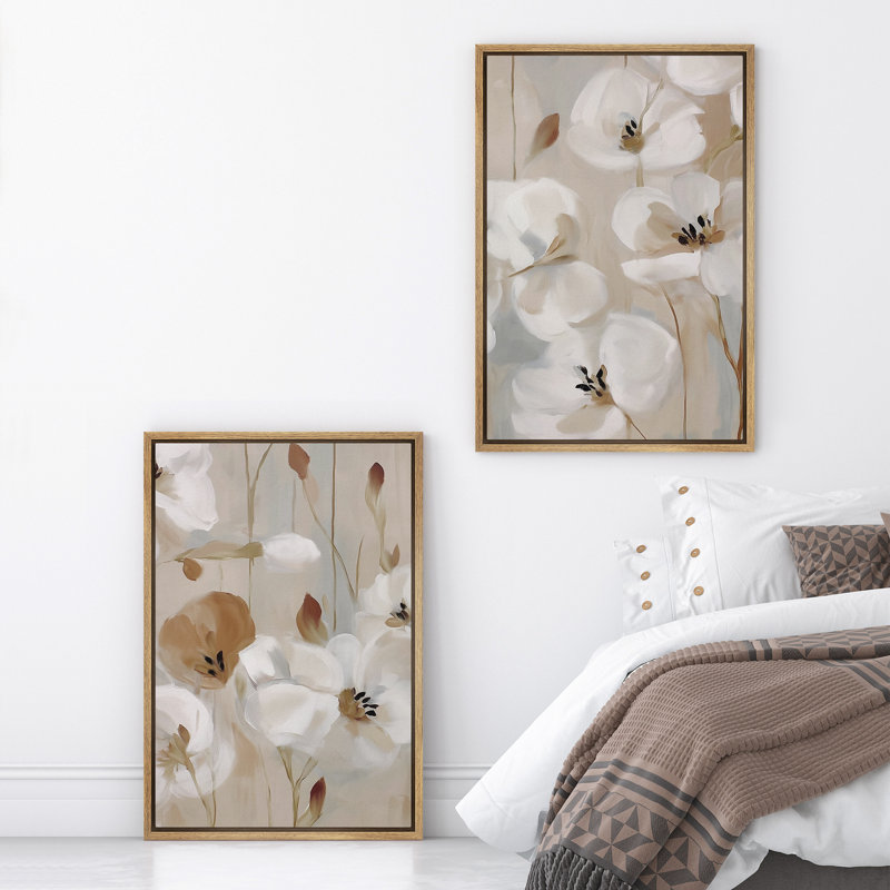 2 pièces de fleurs blanches minimalistes, fleurs neutres, décoration murale pour salon, H 36 po x l 24 po x P 1,5 po, Naturel