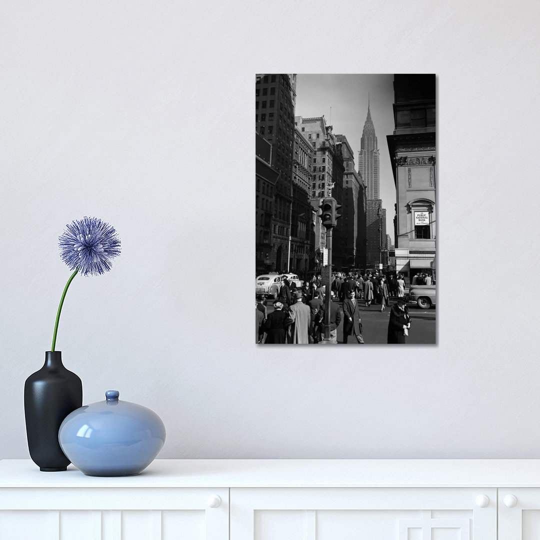 1940s Anonymous Pedestrian Crowd Taxis Crossing Intersection 42nd Street - Wrapped Canvas Print