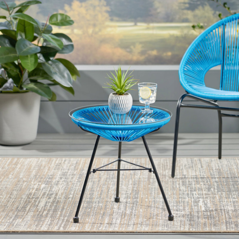 Table d'appoint d'extérieur moderne, Bleu, H 18 po x l 17,75 po x P 17,75 po