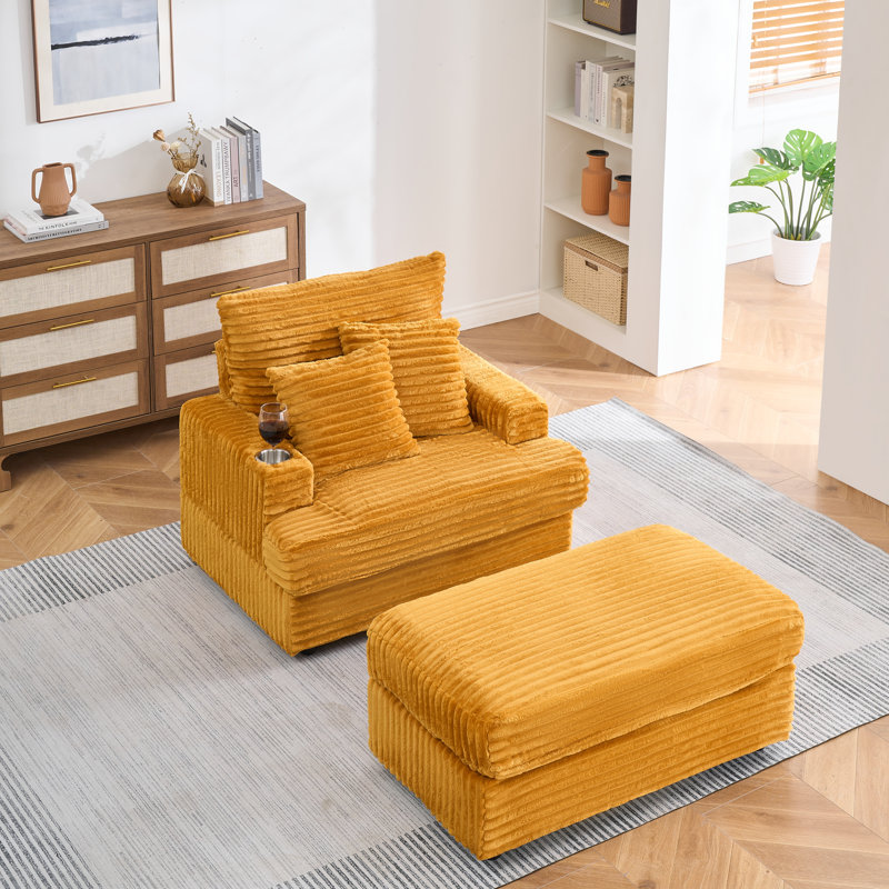 Ensemble de fauteuils avec repose-pieds et repose-pieds de 39 pouces - canapé simple confortable, Jaune