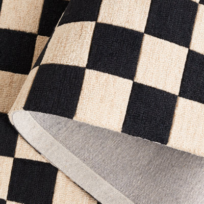 Freesia Black Beige Hand-Tufted Checkered Rug