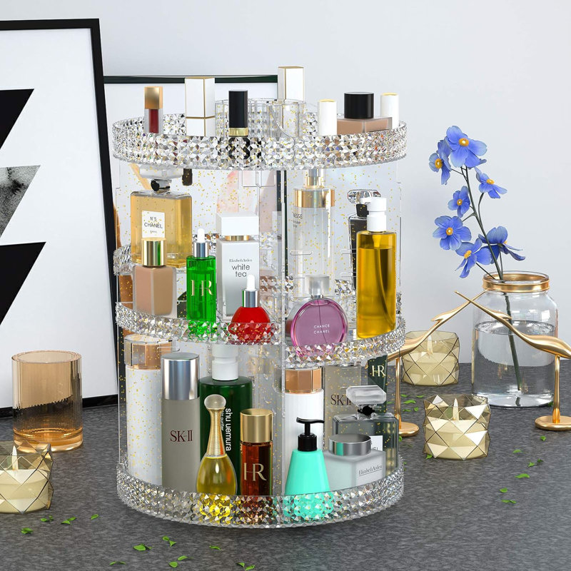 Organisateur de maquillage rotatif à 360 degrés avec couches réglables, rangement pour cosmétiques de grande capacité pour tous les produits de beauté et accessoires