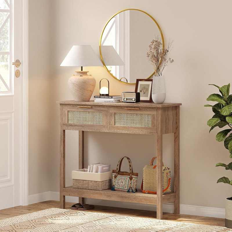 Console en rotin Farmhouse, Brun