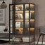 Vitrine moderne à trois côtés avec porte en verre et bandes à DEL pour poterie, livres dans la cuisine avec visibilité de 180 po, tablettes réglables, assemblage facile avec bouton-poussoir de collection à 3 lumières de 67,94 po de hauteur