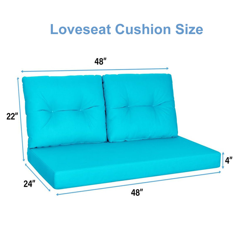 Outdoor 4" Replacement Loveseat Cushion Set, Deep Seat / Back Cushion , Aqua