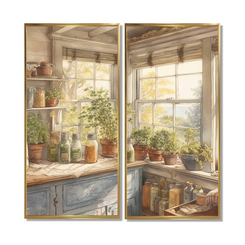 Old Farmhouse Kitchen I - Large Kitchen Wall Art 2 pièces, 20" H x 24" W, Reproduction encadrée sans passe-partout, Doré