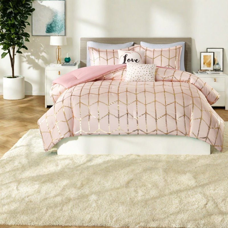 Ensembles de literie Contemporary Blush, ensemble d'édredon en microfibre 5 pièces pour chambre à coucher