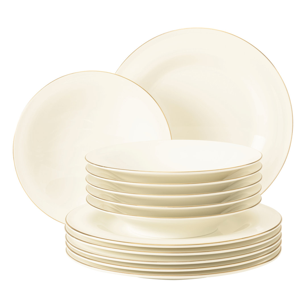 Seltmann Weiden  Tafelservice Medina Goldlinie, (Set, 12 tlg., 6 x Speiseteller rund 27,5 cm 6 x Suppenteller rund 22,5 cm), mit feinen Goldlinien