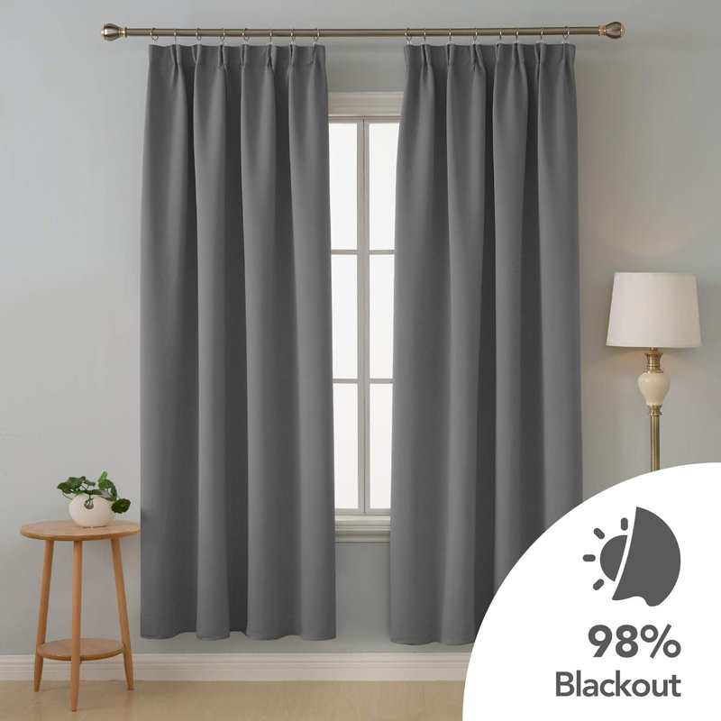 Polyester Blackout Track Insert Curtain Pair, Light grey