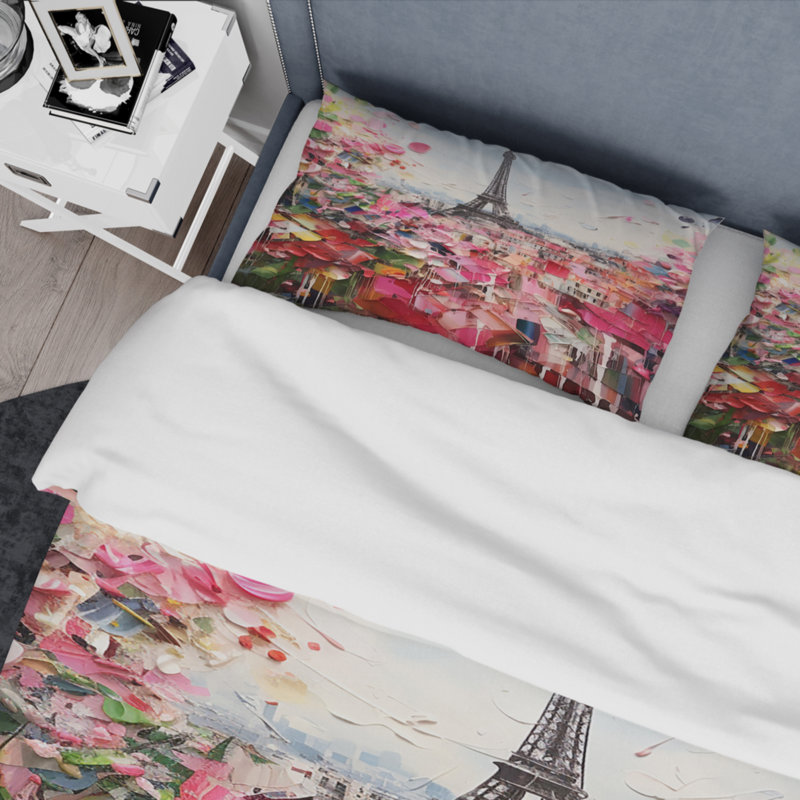 Ensemble de housse de couette en microfibre / polyester Paris In Bloom Vintage Collage