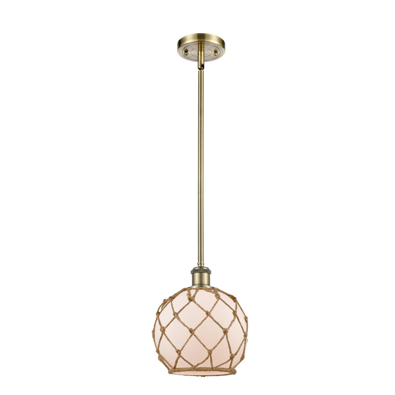 Couey 1 - Light Single Pendant, White Glass/Brown Rope, No Bulb Included