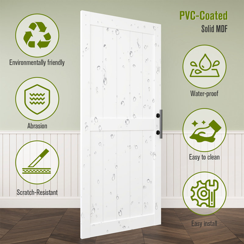 30 X 84 MDF White H-Shape Latticework Barn Door With Full Set Hardware (Includes Complete Slide Kit And Door Handle)