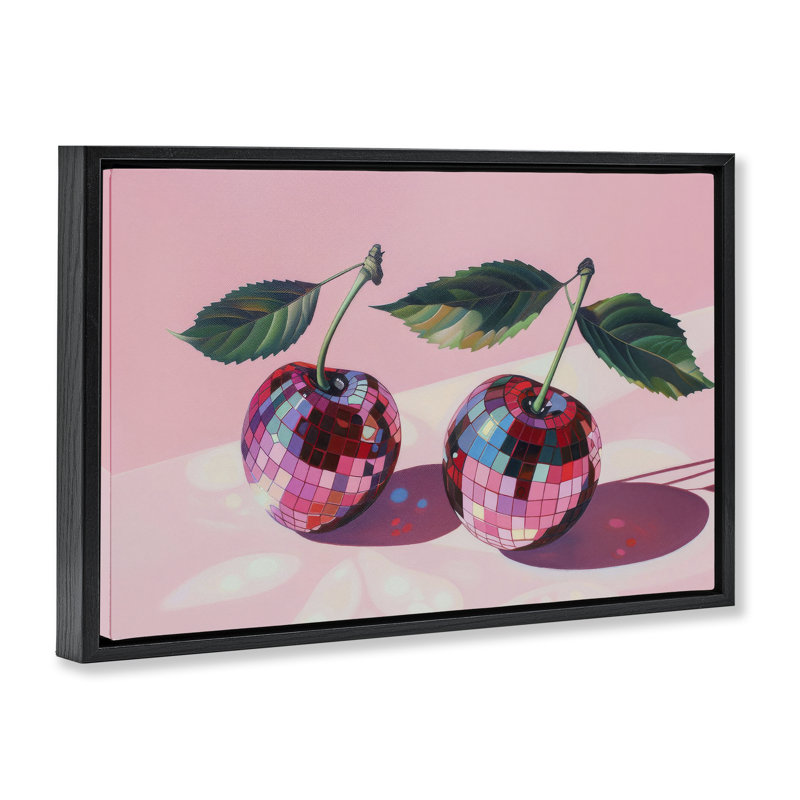 Cadre flottant boule disco cerise, design LSR Creative Studio, Cadre flottant noir de jais, H 17 po x l 25 po