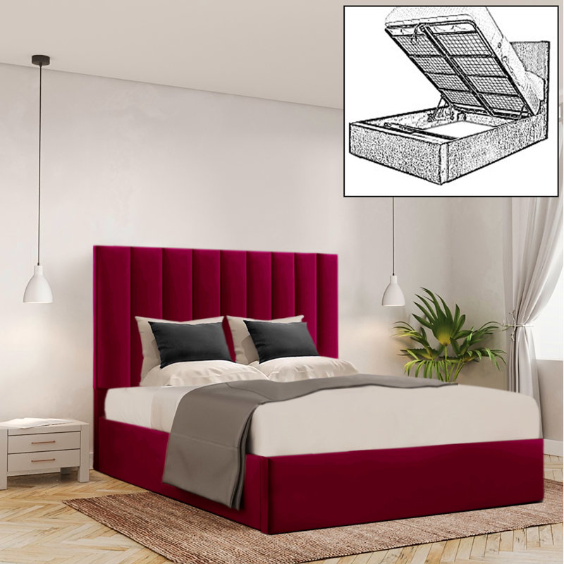 Besar Upholstered Ottoman Storage Bed, Single (3'), Red