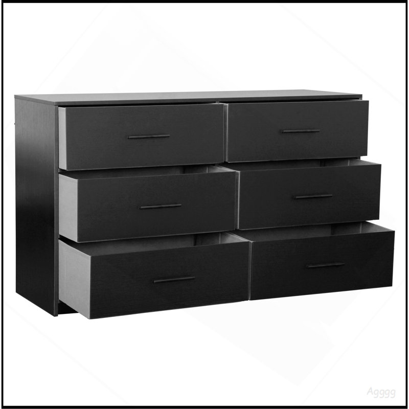 Commode 6 tiroirs avec grands tiroirs en tissu, gris, Gray