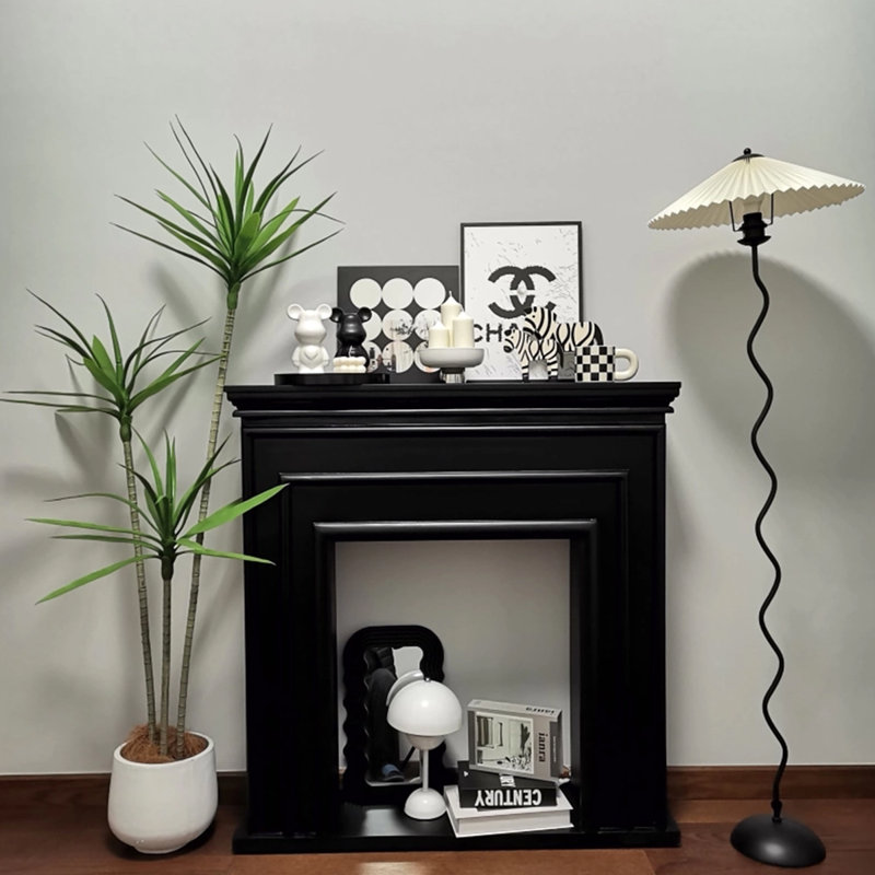 Foyer autoportant en bois manufacturé noir, H 39,37 po x l 47,24 po x P 10,63 po