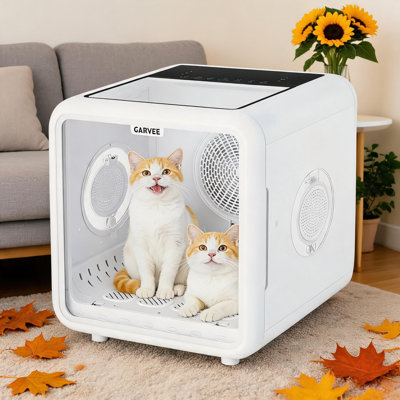 Bac de séchage automatique de 72 L pour chats et chiens - Souffleur de toilettage efficace à 360° - 5 sorties d'air - Ions négatifs - Contrôle intelligent et silencieux de la température - Affichage DEL et porte magnétique