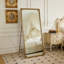Miroir de plancher pleine longueur or antique, grand miroir de 70 po x 32 po, à poser ou à fixer au mur pour la chambre à coucher et le salon | Idée de cadeau
