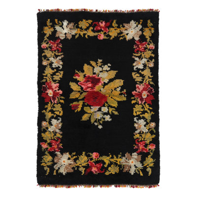 Vintage Turkish Tulu, Bessarabian Inspired Floral Rug With Rose Motif - Rug & Kilim