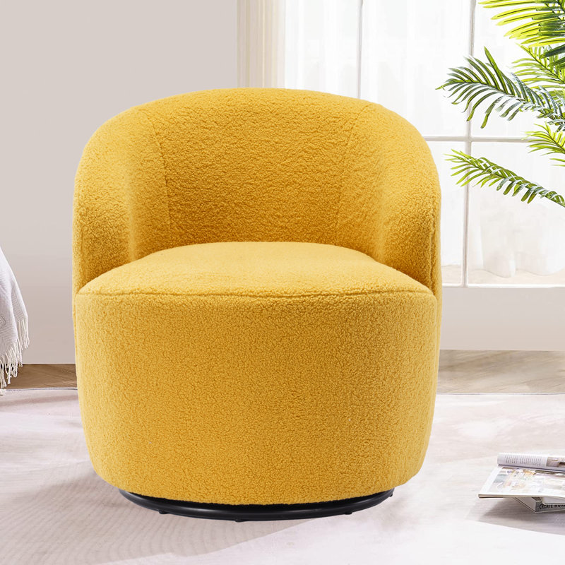 Swivel Accent Armchair Barrel Chair With Powder Coating Metal Ring, Ginger Yellow Velvet