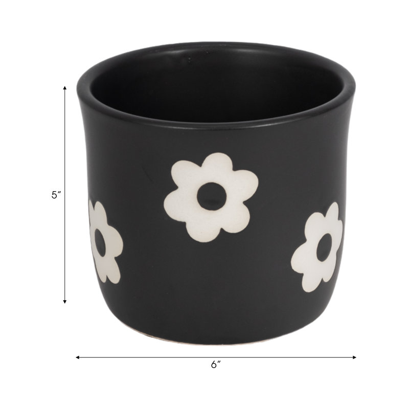 Sagebrook Home 6" Flower Power Planter, Black/White, Black White