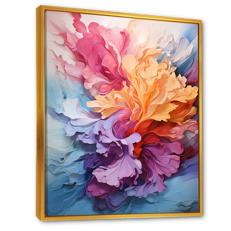Rainbow Tides Abstraction - impressions sur toile arc-en-ciel, Cadre flottant doré, H 40 po x l 30 po x P 1,5 po