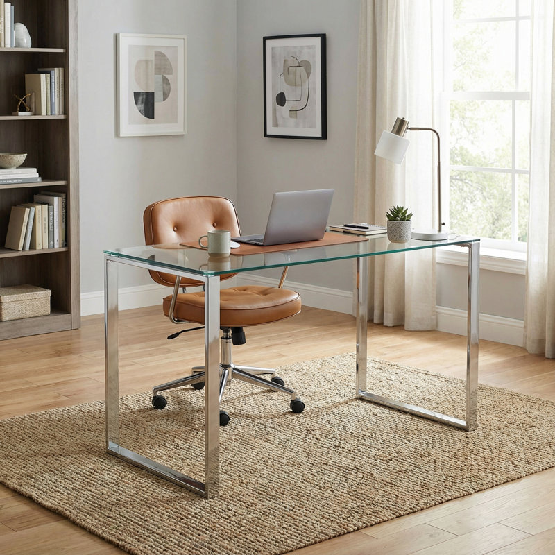 Remi Glass Stainless Steel Writing Desk