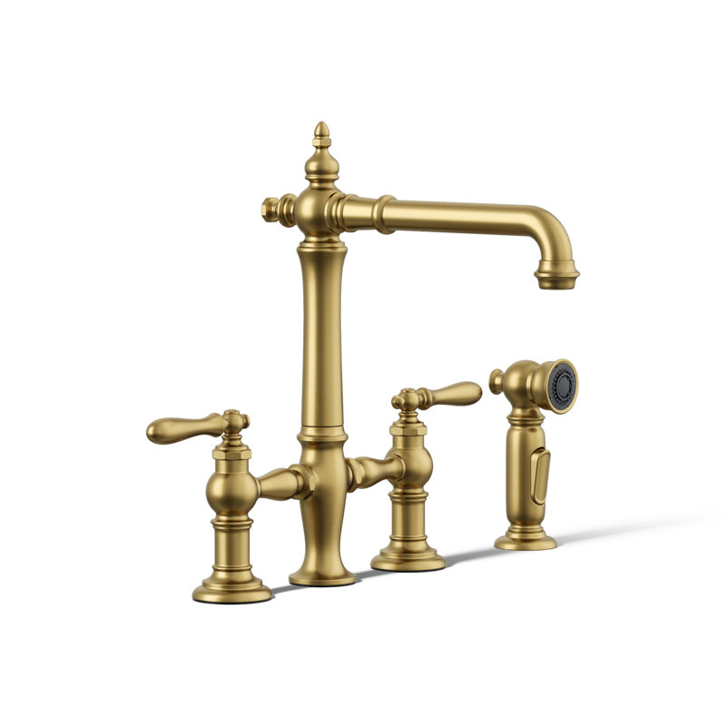 Artifacts Bridge Faucet, Lever Handle, Vibrant Brushed Moderne Brass