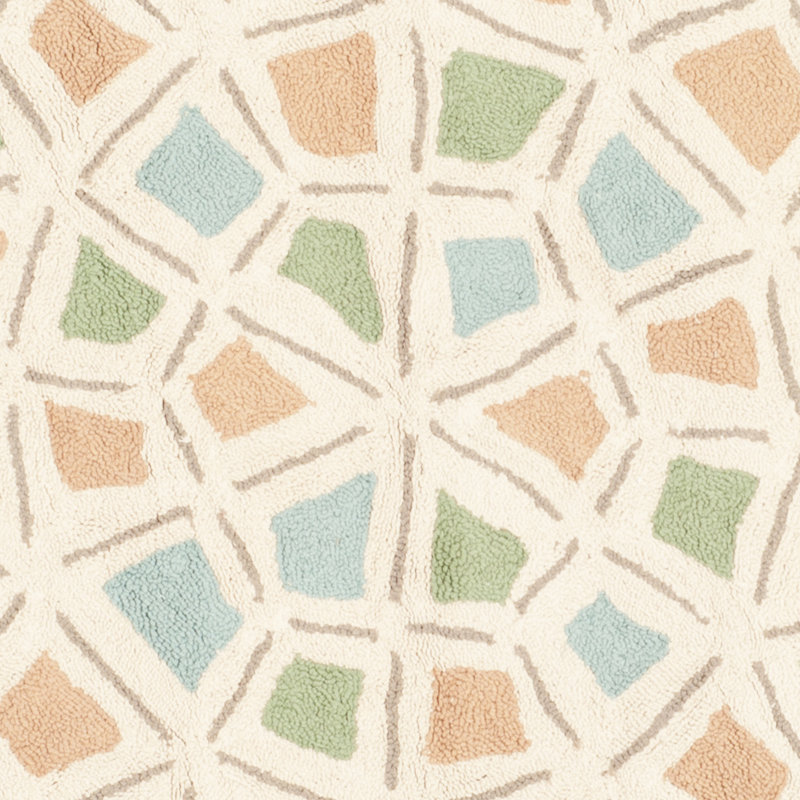 Tapis bleu / beige en coton touffeté à la main Spring Wheel, Rectangle 5 pi 6 po x 8 pi 6 po