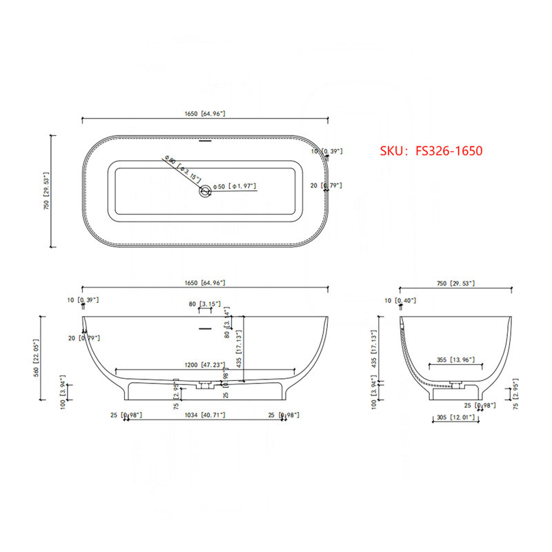 65" Solid Surface Soaking Bathtub