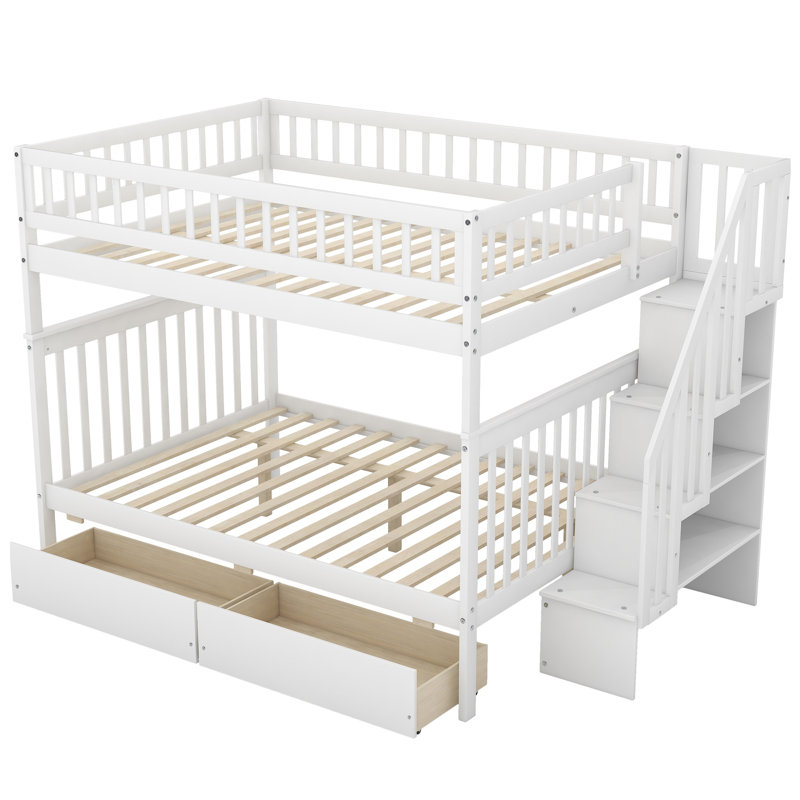 Lit superposé double au-dessus de double avec deux tiroirs et rangement, lit mezzanine simple pour 4 personnes, barrières de sécurité, peu encombrant