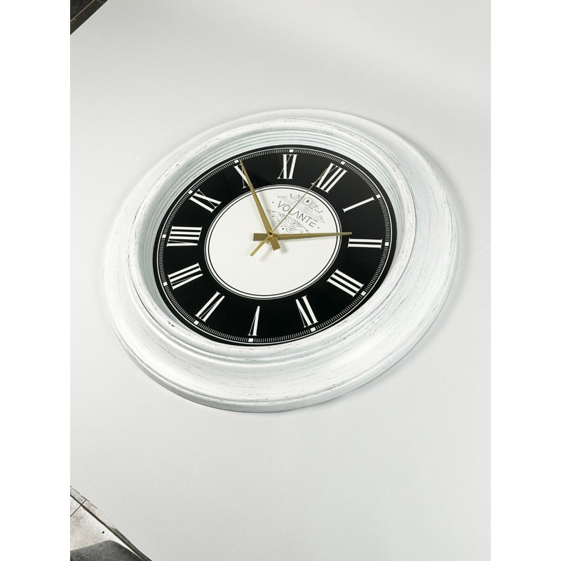 Horloge murale élégante Elegant, 17,7 pouces de diamètre, couleur noir / blanc / or | 100% plastique avec couvercle en verre véritable, épaisseur: 1,8 po | Parfait pour la maison, le bureau et les espaces de vie, design élégant et fonctionnel