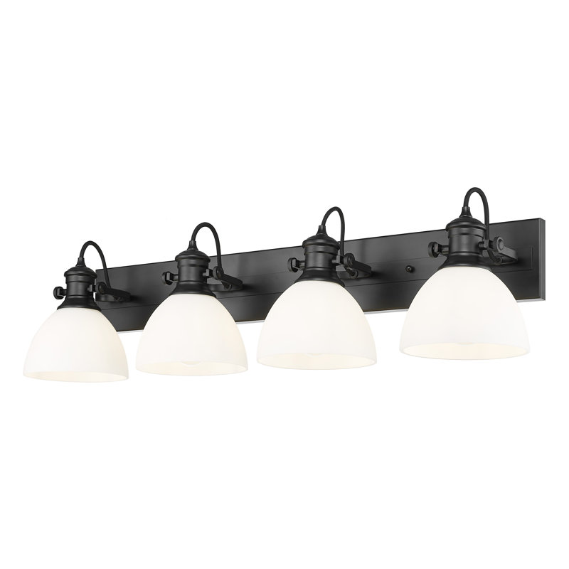 Hines 4-Light Vanity Light with Seeded Glass, Matte Black, White