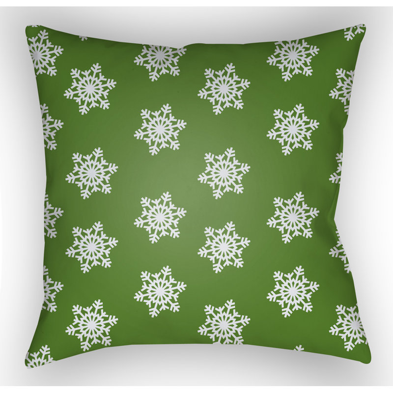 Snowflake Indoor/Outdoor Throw Pillow, 20" H x 20" W x 4" D, Green /White