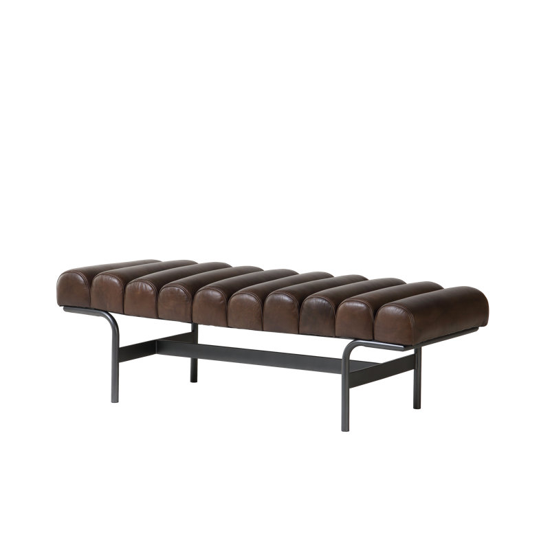 Banc rembourré en cuir véritable Penina, Cuir véritable brun foncé à grain supérieur
