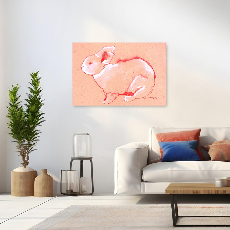 «Sweet Little Rabbit Peaceful Contemporary Lapin Forest», reproduction d'art murale, 32" H x 48" W