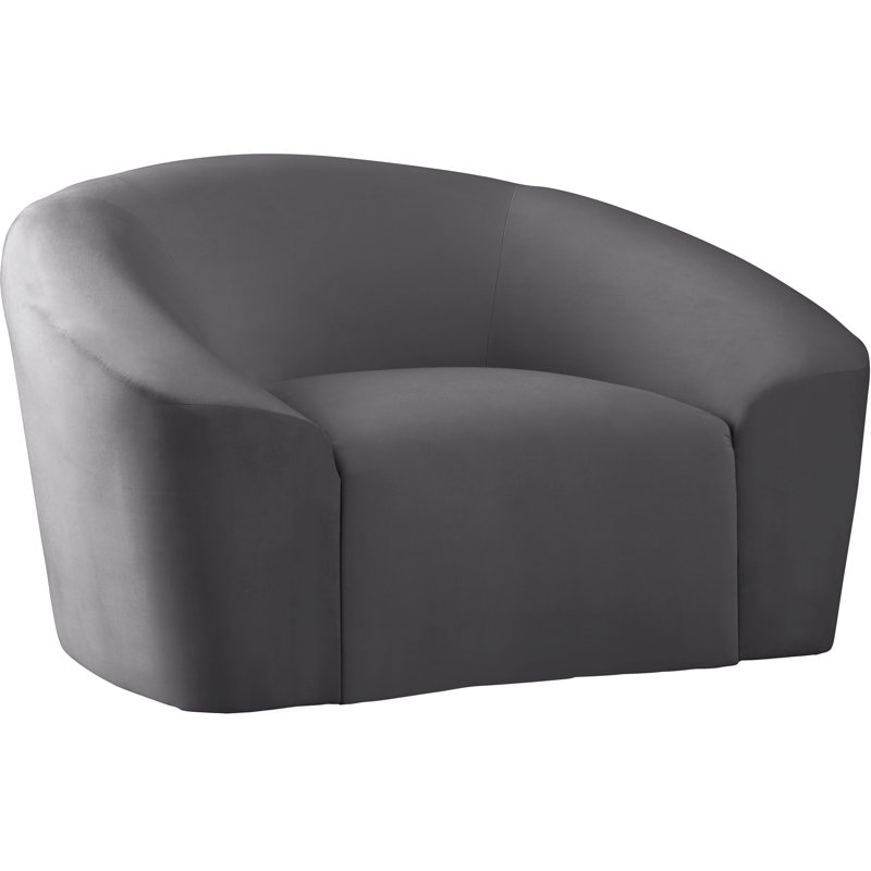 Fauteuil demi-tonneau en velours Alaw, Velours gris