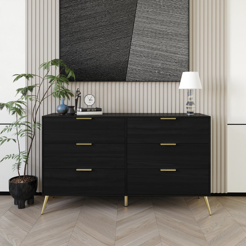 Rafiat 52.56'' W 6 - Drawer Dresser, Black