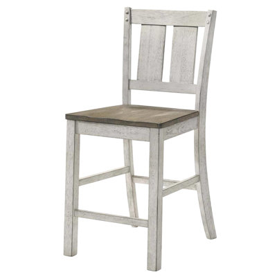 Counter Height Dining Chairs, Of 2, Solid Wood, Antique White Ash Brown, Slat Back, Rustic Entrance For Back Chairs   2 , Wood In White/Ash Brown Area Decor