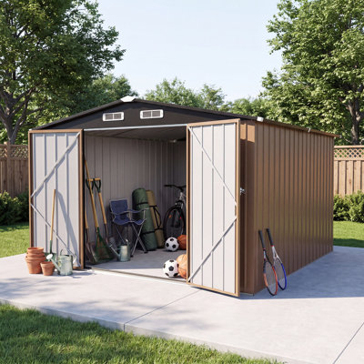 10 x 10 FT Outdoor Storage Shed, Heavy Duty Galvanized Steel Storage Shed with Double Lockable Doors, Gable Roof & Air Vent
