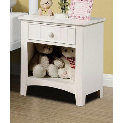 Table de chevet moderne en bois blanc avec tablette ouverte et tiroir en contreplaqué classique