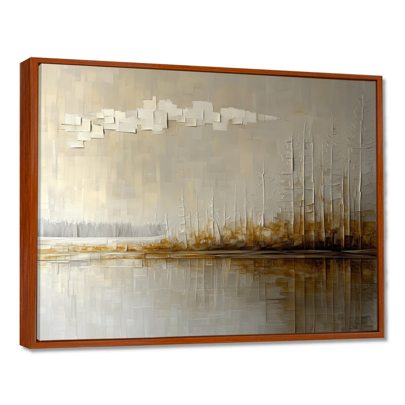 Toile dorée dorée, art moderne forêt grise, horizon gris doré moderne, H 34 po x l 44 po, Cadre flottant brun
