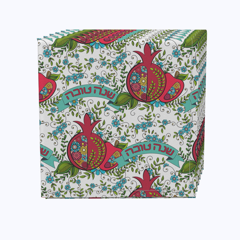 Polyester Floral Square Napkin, Happy Rosh Hashanah